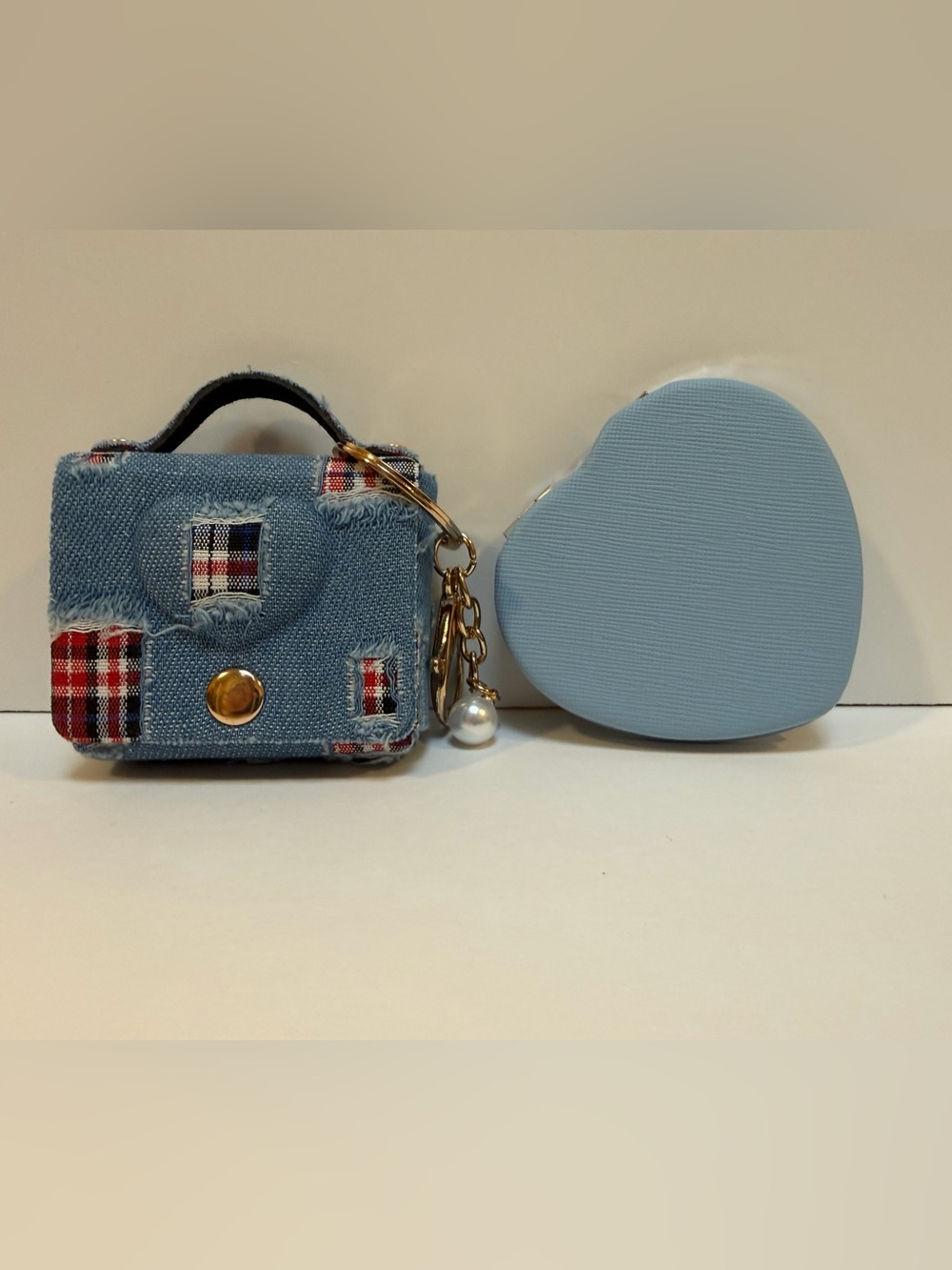 Denim Blue Bag Charm / Keychain & Blue Heart Mirror NWOT